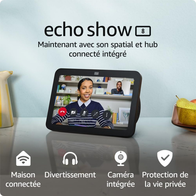 Echo Show 8 (3Gen) Écran tactile HD connecté avec son spatial, hub connecté intégré et Alexa | Anthracite