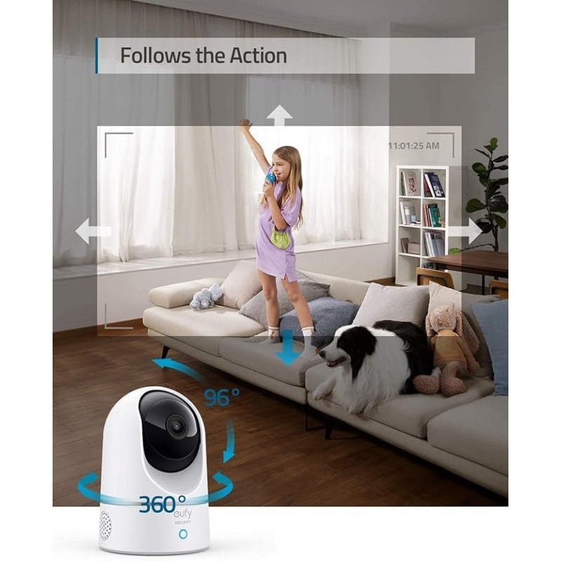 Eufy Security Indoor Cam E220(P24) 2K Pan & Tilt Camera Surveillance WiFi, caméra intérieure