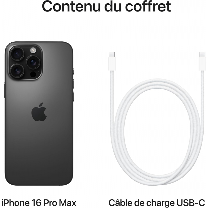 Apple iPhone 16 Pro Max (512GB) - Noir Titane (US Spec, E-Sims uniquement)