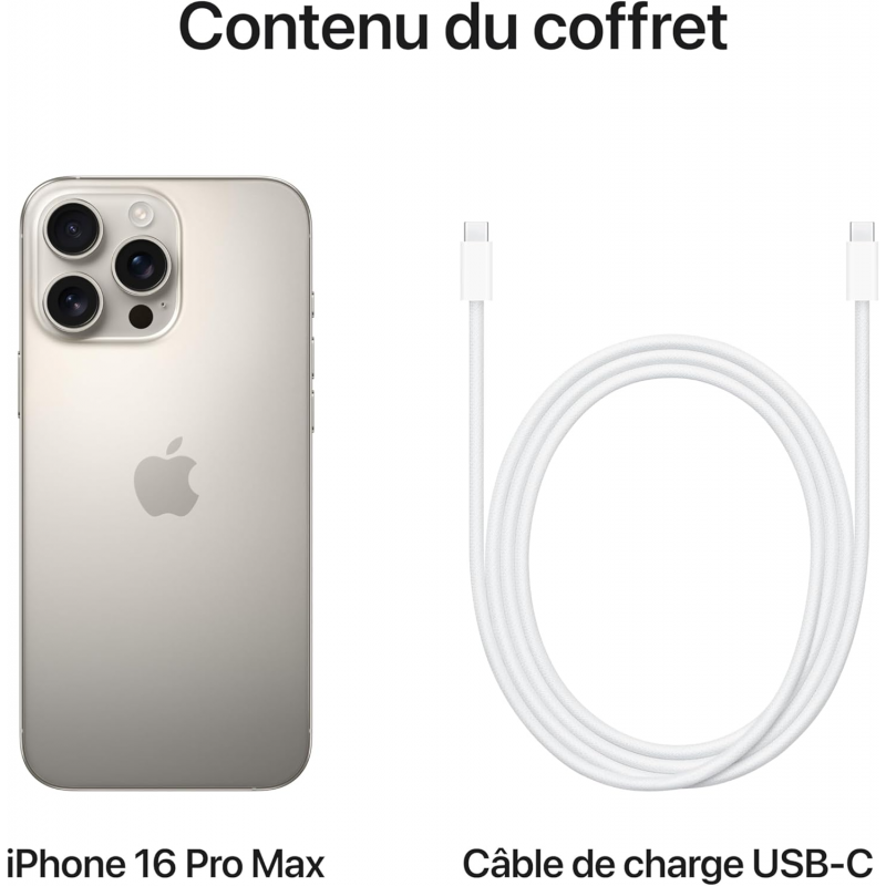 Apple iPhone 16 Pro Max (512GB) - Titane naturel (US Spec, E-Sims uniquement)