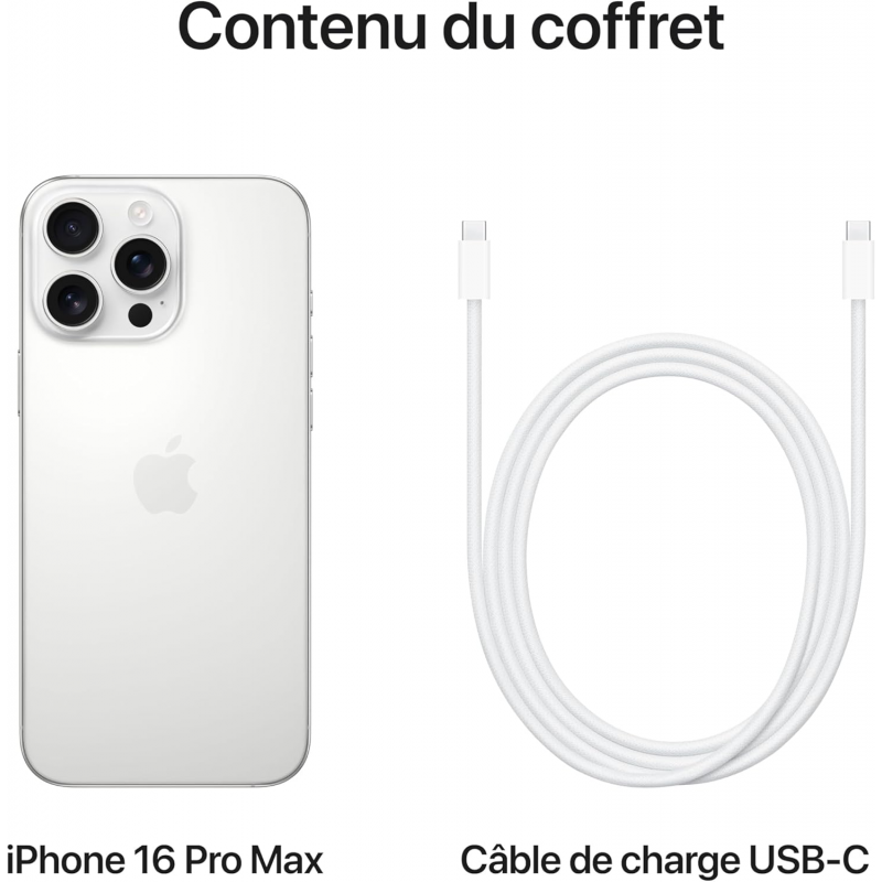 Apple iPhone 16 Pro Max (512GB) - Blanc Titane (US Spec, E-Sims uniquement)