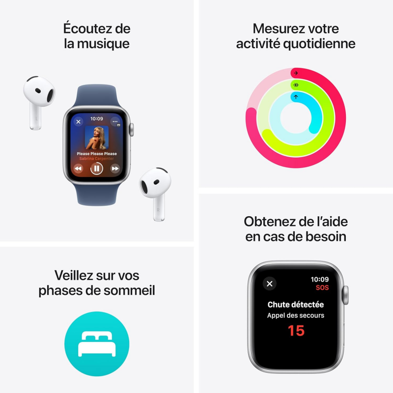 Apple Watch SE 2024 2ème génération (GPS, 40mm) - Boîtier en aluminium argenté avec bracelet sport Denim M/L