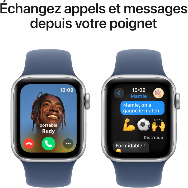 Apple Watch SE 2024 2ème génération (GPS, 44mm) - Boîtier en aluminium argenté avec bracelet sport en denim S/M