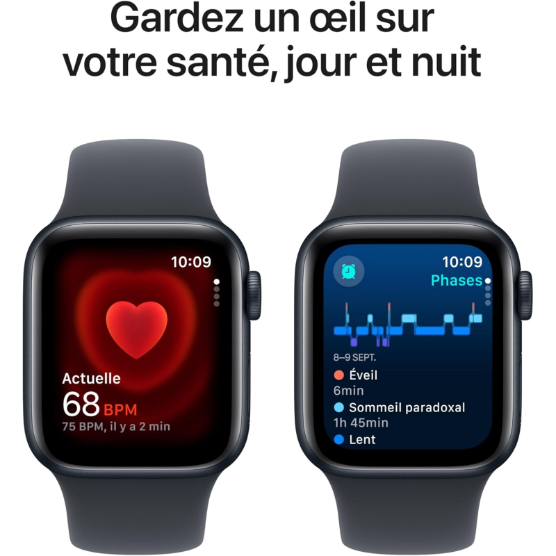 Apple Watch SE 2024 2ème génération (GPS, 40mm) - Boîtier en aluminium minuit avec bracelet sport minuit M/L