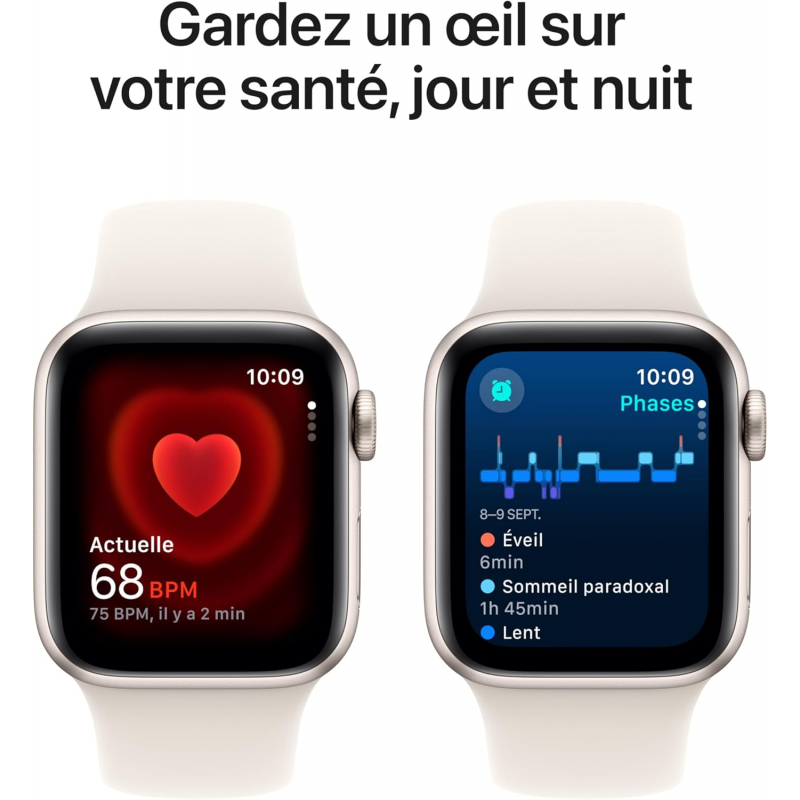 Apple Watch SE 2024 2ème génération (GPS, 40mm) - Boîtier aluminium Starlight avec bracelet sport M/L Starlight