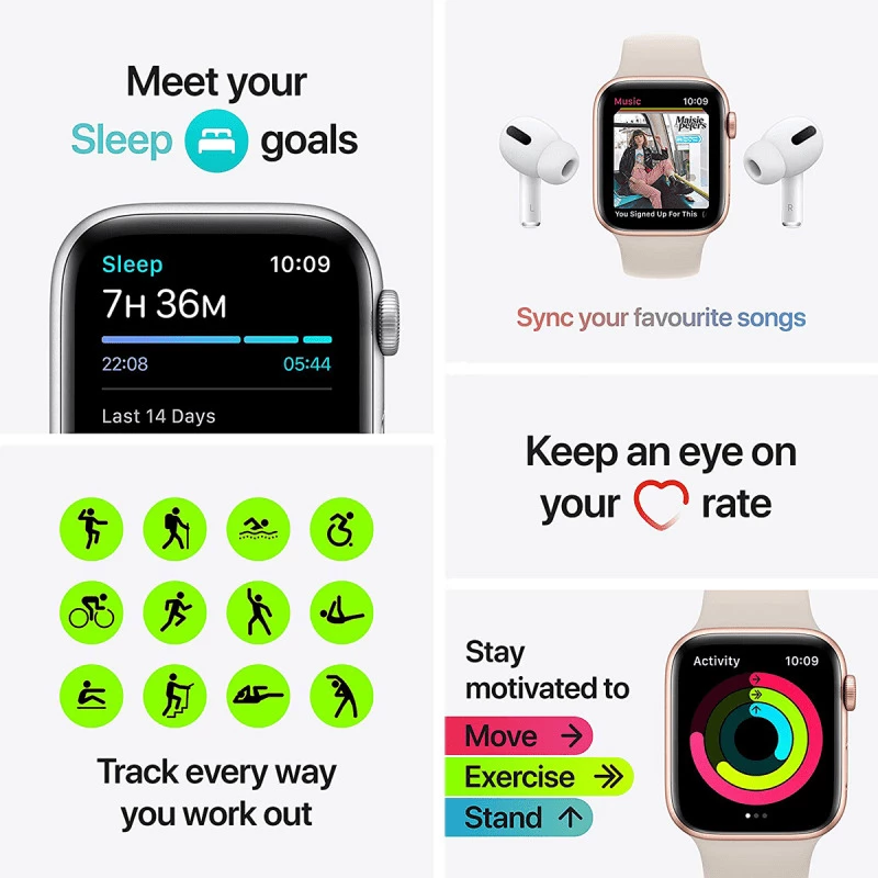 Apple Watch SE (GPS, 40mm) - Alluminium Or avec Bracelet de Sport Lumière  - Stellaire