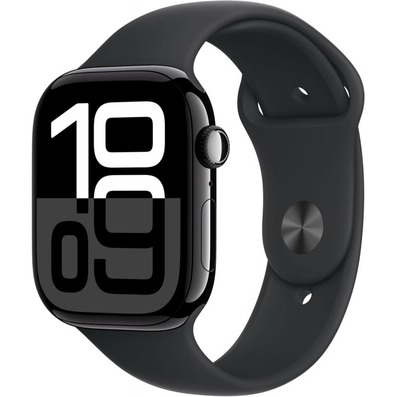 Apple Watch Series 10 (GPS, 42 mm) - Boîtier en aluminium noir de jais avec bracelet sport noir M/L