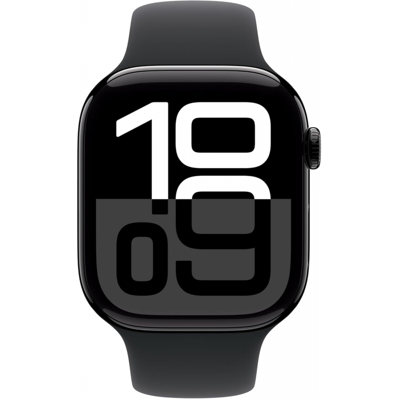 Apple Watch Series 10 (GPS, 42 mm) - Boîtier en aluminium noir de jais avec bracelet sport noir M/L