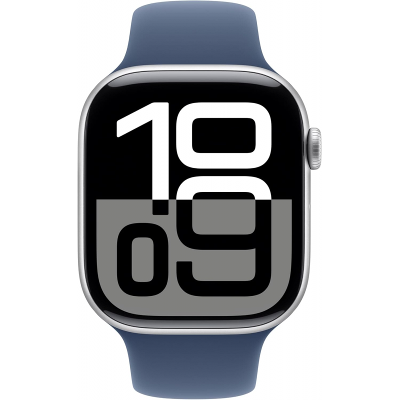 Apple Watch Series 10 (GPS, 46 mm) - Boîtier en aluminium argenté avec bracelet sport en denim S/M