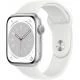 Apple Watch Series 8 (GPS, 45mm) - Aluminium Argent Case avec M/L Bracelet Sport Blanc