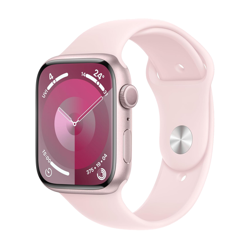 Apple Watch Series 9 (GPS, 45mm) - Boîtier en Aluminium Rose avec M/L Bracelet Sport Rose Pâle