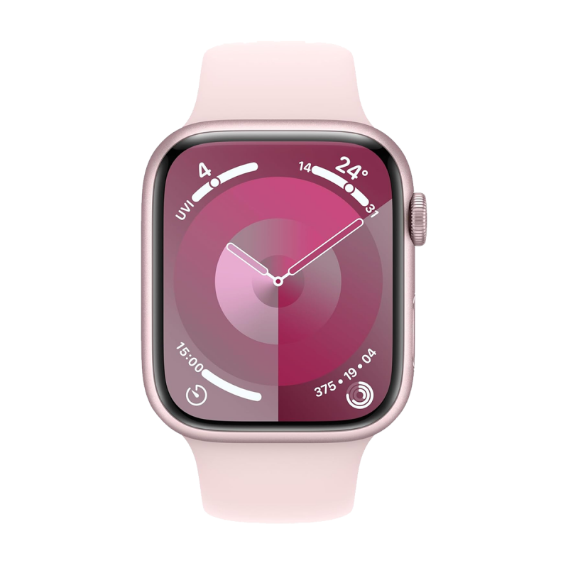 Apple Watch Series 9 (GPS, 45mm) - Boîtier en Aluminium Rose avec S/M Bracelet Sport Rose Pâle