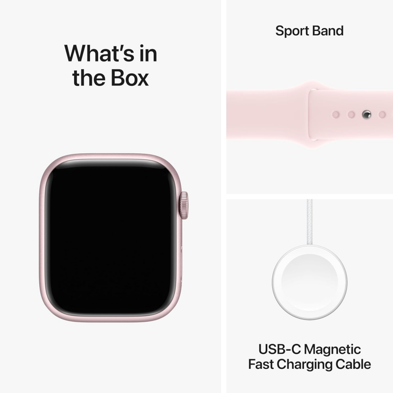 Apple Watch Series 9 (GPS, 45mm) - Boîtier en Aluminium Rose avec S/M Bracelet Sport Rose Pâle