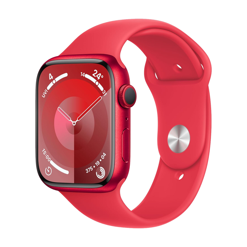 Apple Watch Series 9 (GPS, 45mm) - Boîtier en Aluminium Rouge avec M/L Bracelet Sport Rouge