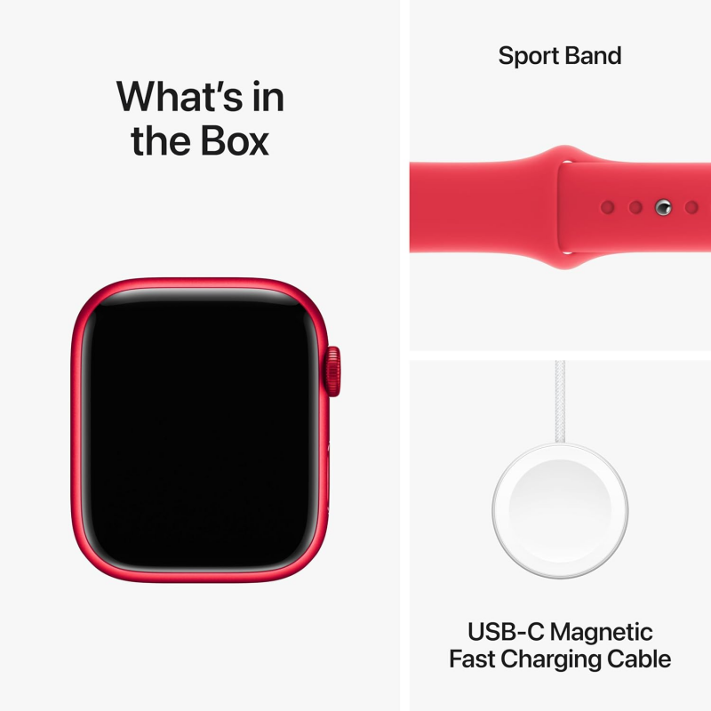 Apple Watch Series 9 (GPS, 45mm) - Boîtier en Aluminium Rouge avec S/M Bracelet Sport Rouge