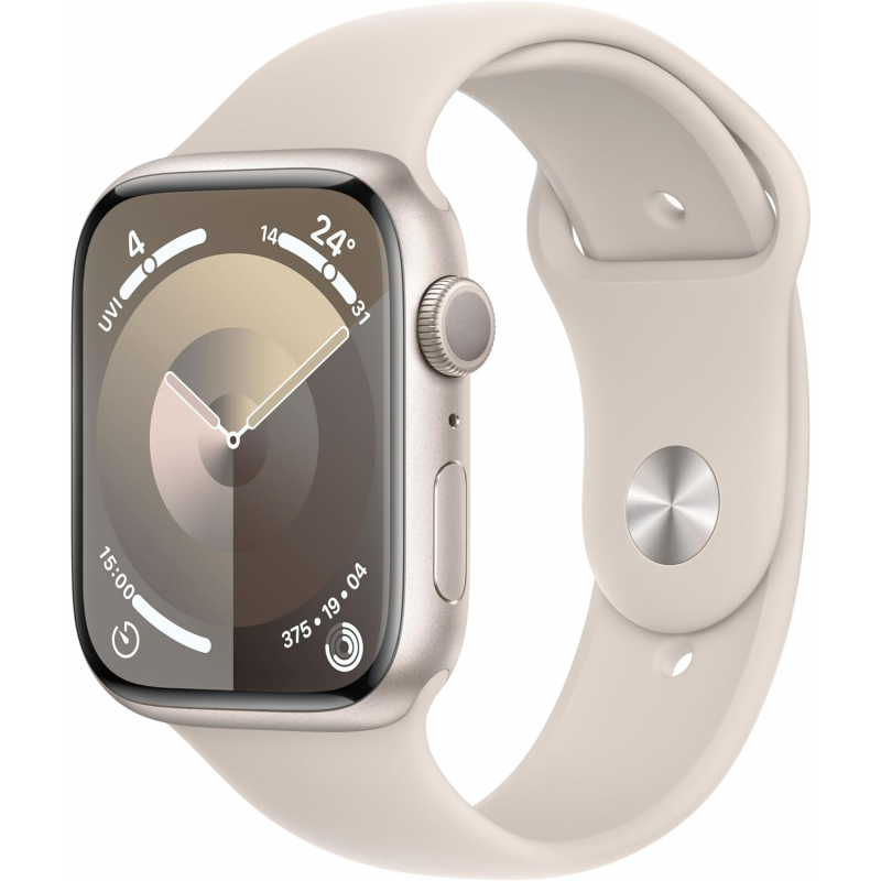 Apple Watch Series 9 (GPS, 41mm) - Boîtier en Aluminium Lumière Stellaire avec M/L Bracelet Sport Lumière Stellaire