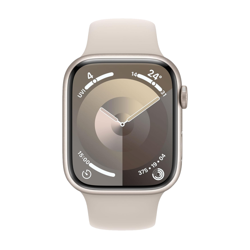 Apple Watch Series 9 (GPS, 45mm) - Boîtier en Aluminium Lumière Stellaire avec S/M Bracelet Sport Lumière Stellaire