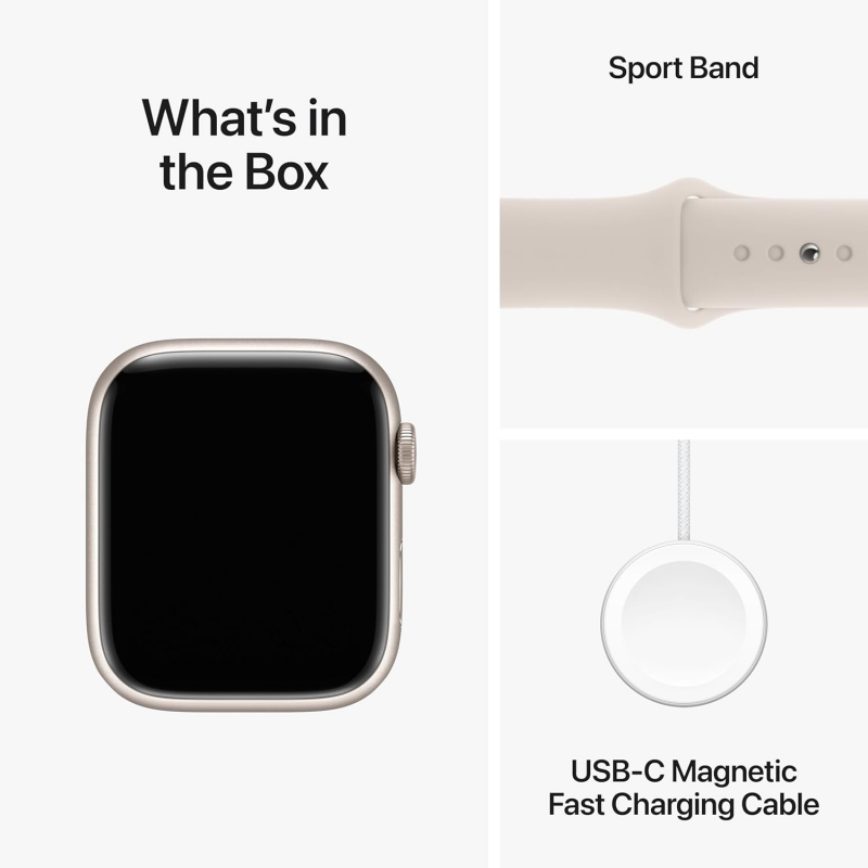 Apple Watch Series 9 (GPS, 45mm) - Boîtier en Aluminium Lumière Stellaire avec S/M Bracelet Sport Lumière Stellaire