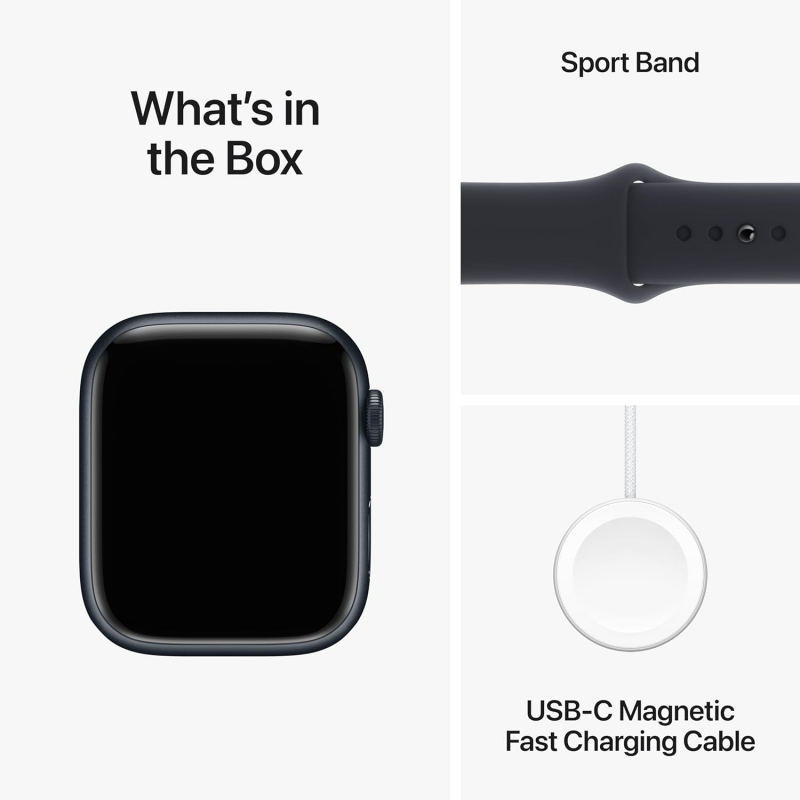 Apple Watch Series 9 (GPS, 45mm) - Boîtier en Aluminium Minuit avec S/M Bracelet Sport Minuit