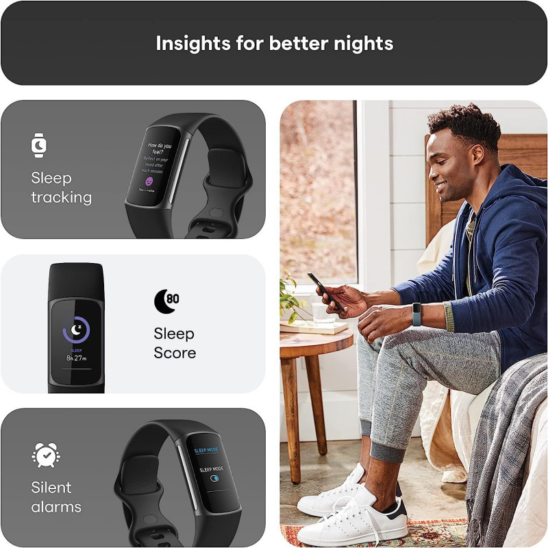 Fitbit Charge 5 Bracelet d’activité - Noir/acier inoxydable graphite