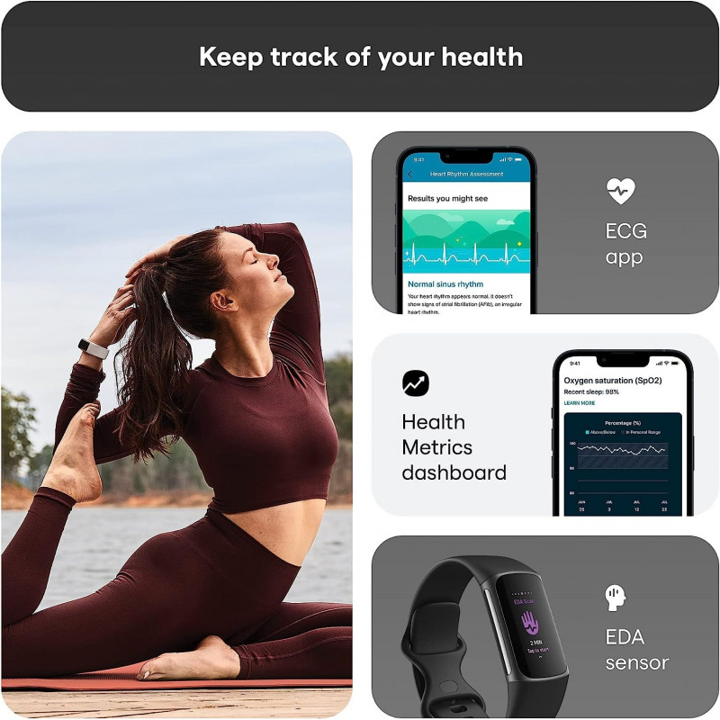 Fitbit Charge 5 Bracelet d’activité - Noir/acier inoxydable graphite