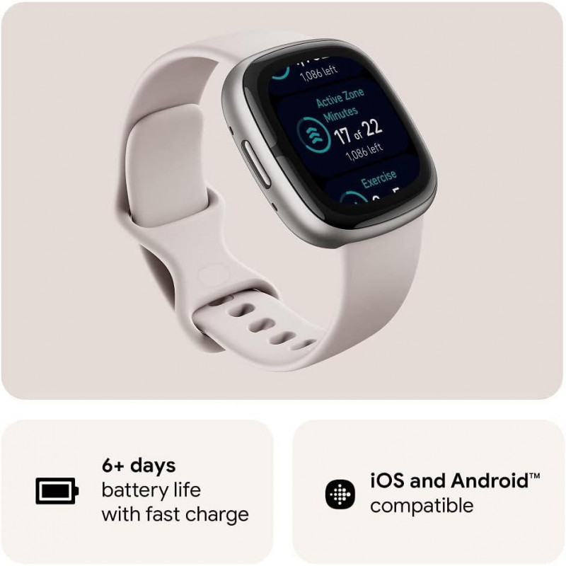 Montre connectée sport et santé Fitbit Sense 2  - Blanc lunaire/aluminium platine