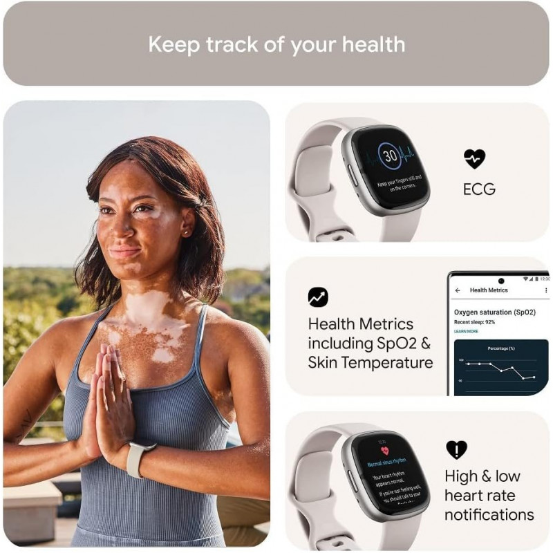 Montre connectée sport et santé Fitbit Sense 2  - Blanc lunaire/aluminium platine