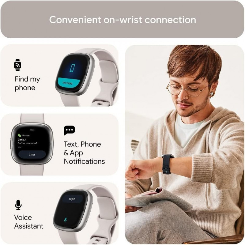 Montre connectée sport et santé Fitbit Sense 2  - Blanc lunaire/aluminium platine