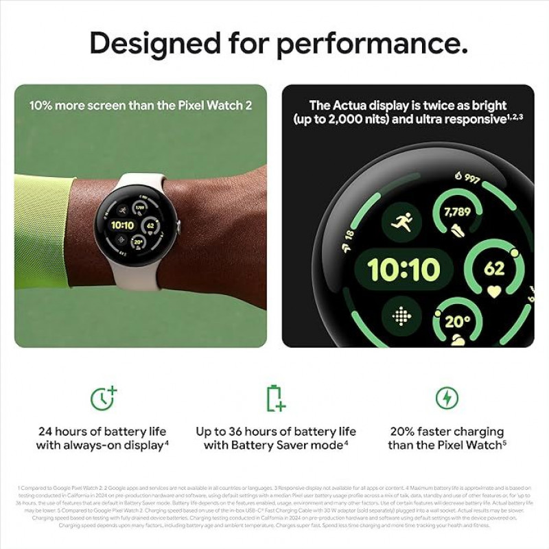 Google Pixel Watch 3 Wifi (41mm) - Boîtier Noir Mat avec Bracelet Noir Volcanique