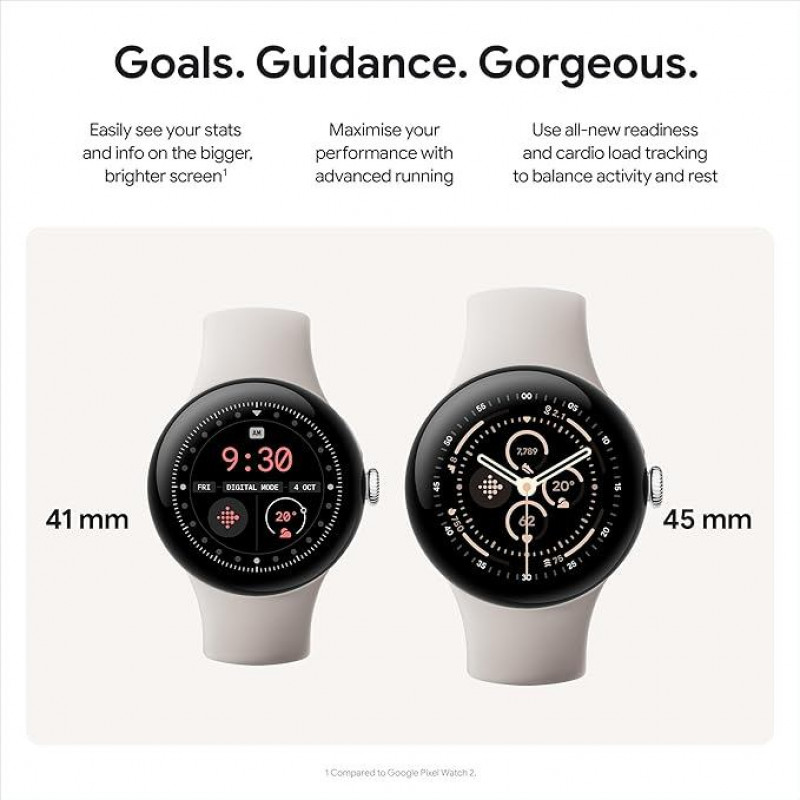 Google Pixel Watch 3 Wi-Fi (41mm) - Boîtier Argent Poli avec Bracelet Porcelaine