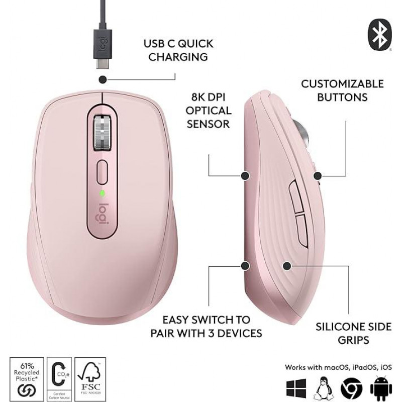 Logitech MX Anywhere 3S Compacte Souris Sans Fil - Rose