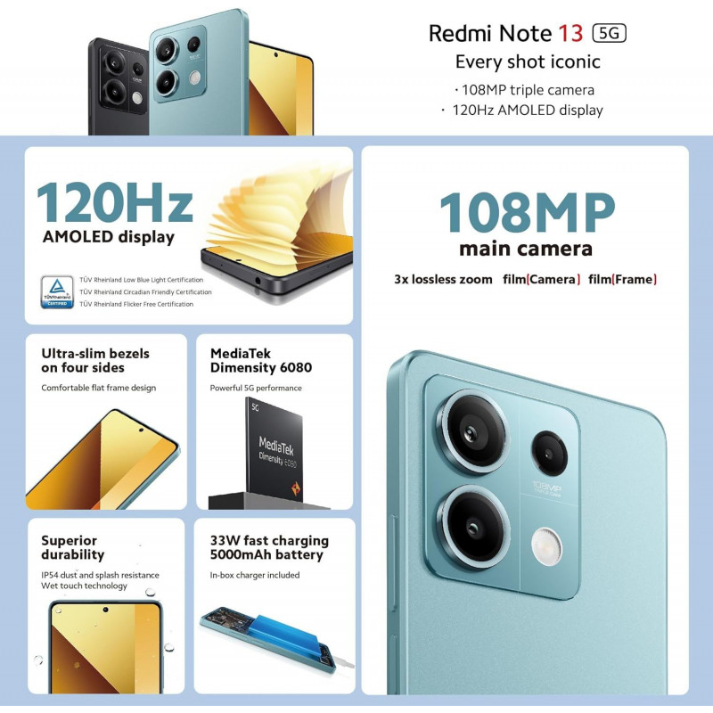 Xiaomi Redmi Note 13 5G 8Go+256Go - Bleu