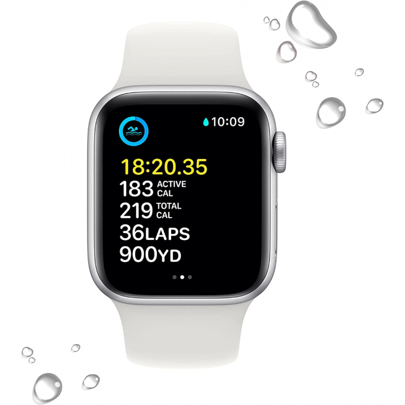 Apple Watch SE 2022 2ème génération (GPS, 40mm) - boîtier Aluminium Argent avec M/L Bracelet Sport Blanc