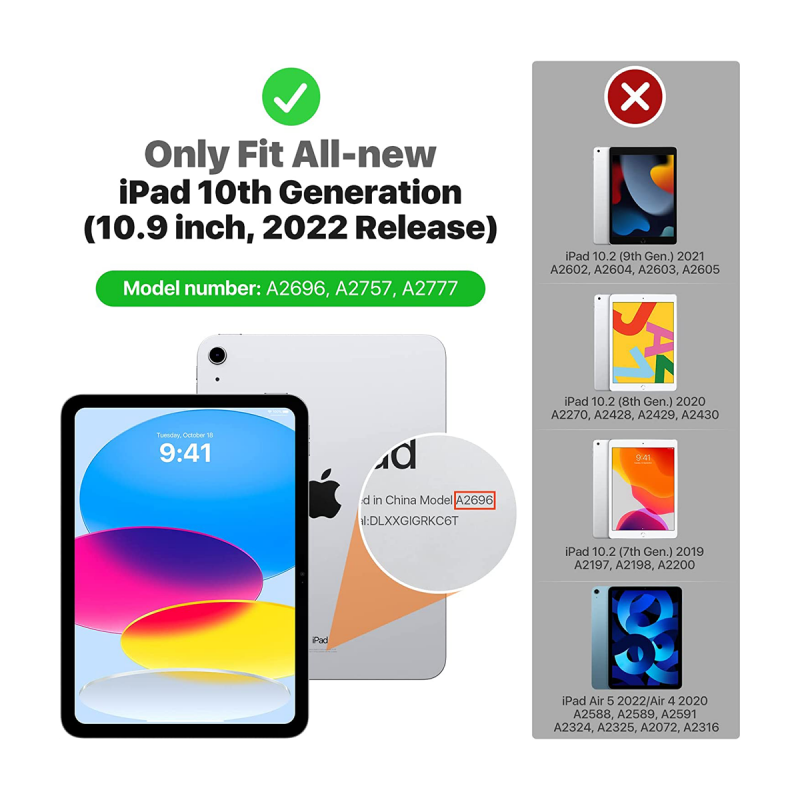 Housse Étui de Protection pour iPad 10ème Génération 2022 (10.9 Pouces, Veille/Réveil Automatique) - Gris