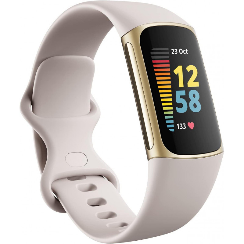 Fitbit Charge 5 Bracelet d’activité - Blanc lunaire/acier inoxydable or pâle