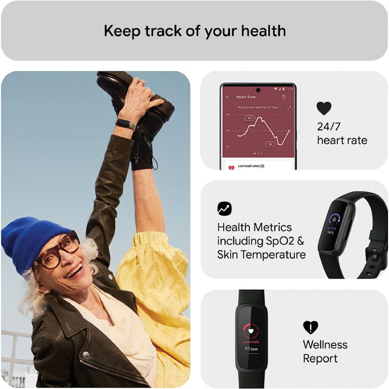 Fitbit Bracelet d’activité Sport et santé Inspire 3 - Noir intense