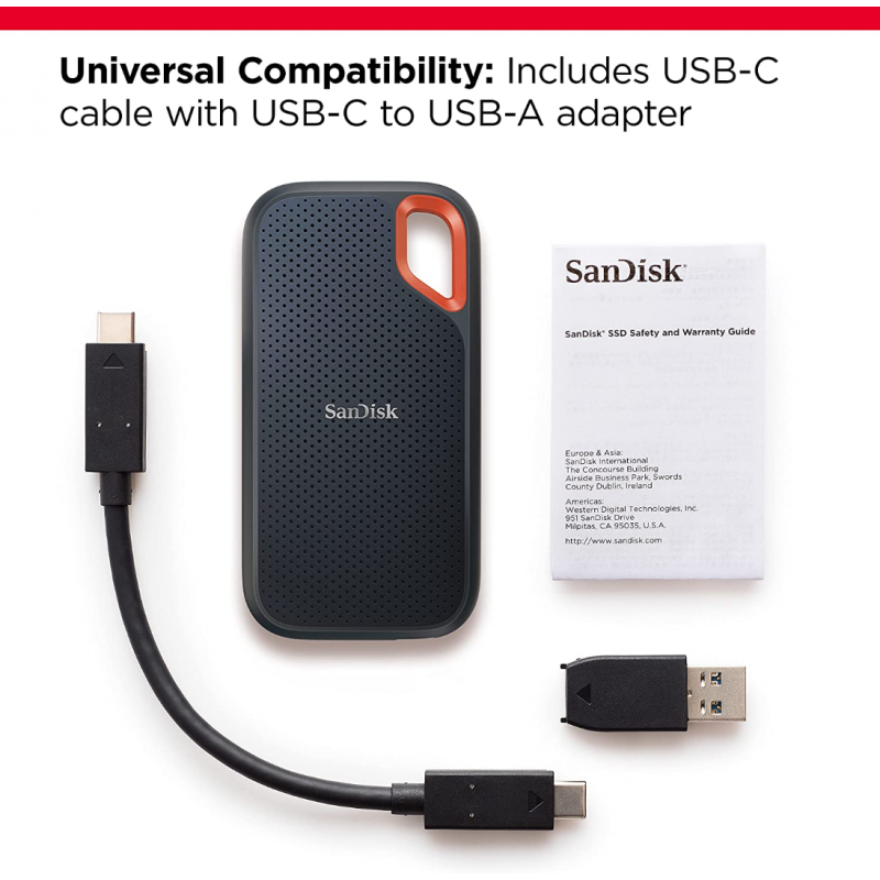 SanDisk Extreme V2 E61 Disque SSD NVMe portable (2To, USB-C, jusqu'à 1 050 Mo/s et vitesse d'écriture de 1 000 Mo/s) - Noir