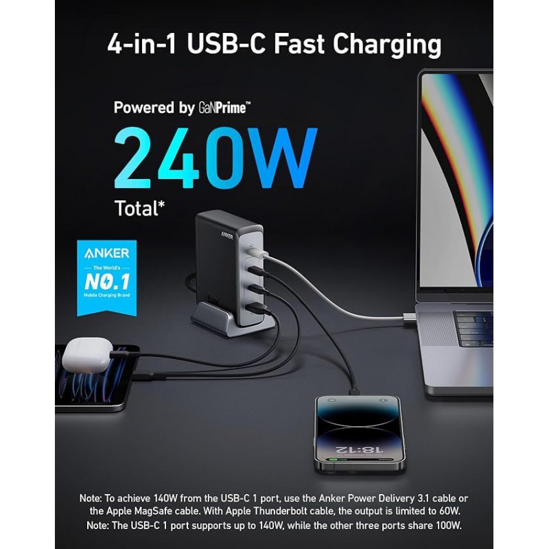 Chargeur de bureau Anker Prime 240W GaN (4 ports)