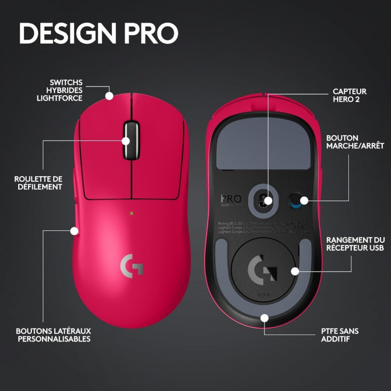 Logitech G PRO X SUPERLIGHT 2 LIGHTSPEED Souris gaming sans fil - Magenta