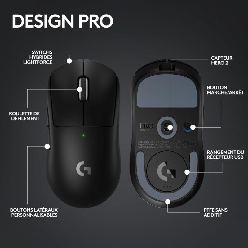 Logitech G PRO X SUPERLIGHT 2 LIGHTSPEED Souris gaming sans fil - Noir