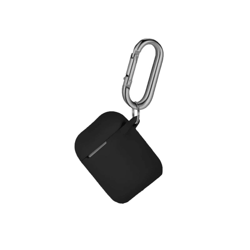 Coque Etui en silicone antichoc doux pour Apple AirPods  - Noir, avec Mousqueton