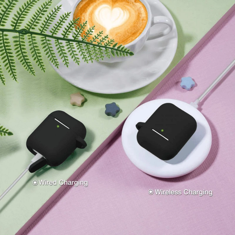 Coque Etui en silicone antichoc doux pour Apple AirPods  - Noir, avec Mousqueton